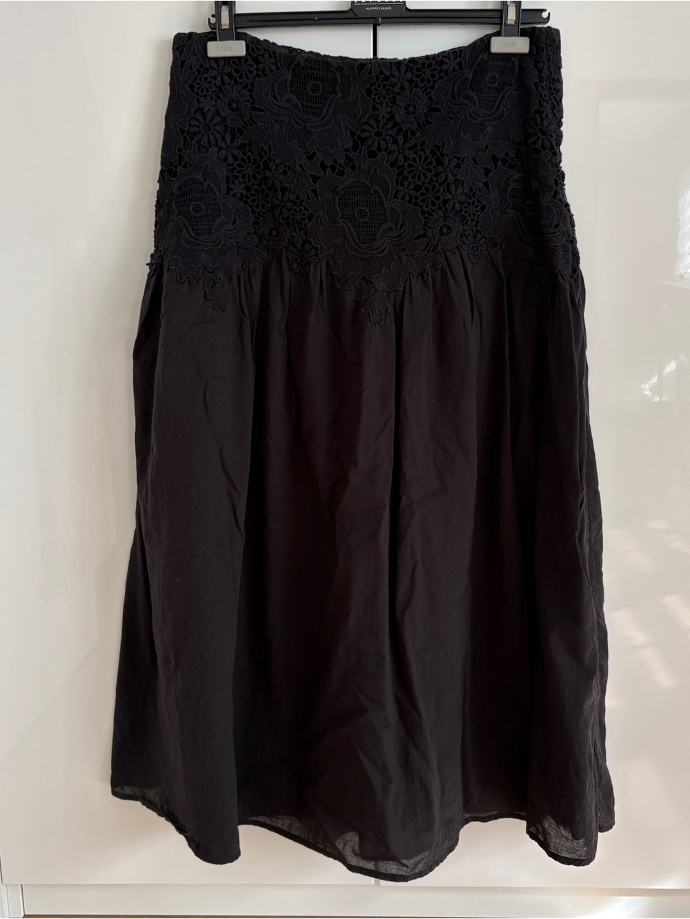 See By Chloe Black A-Line Lace Yoke Midi Skirt